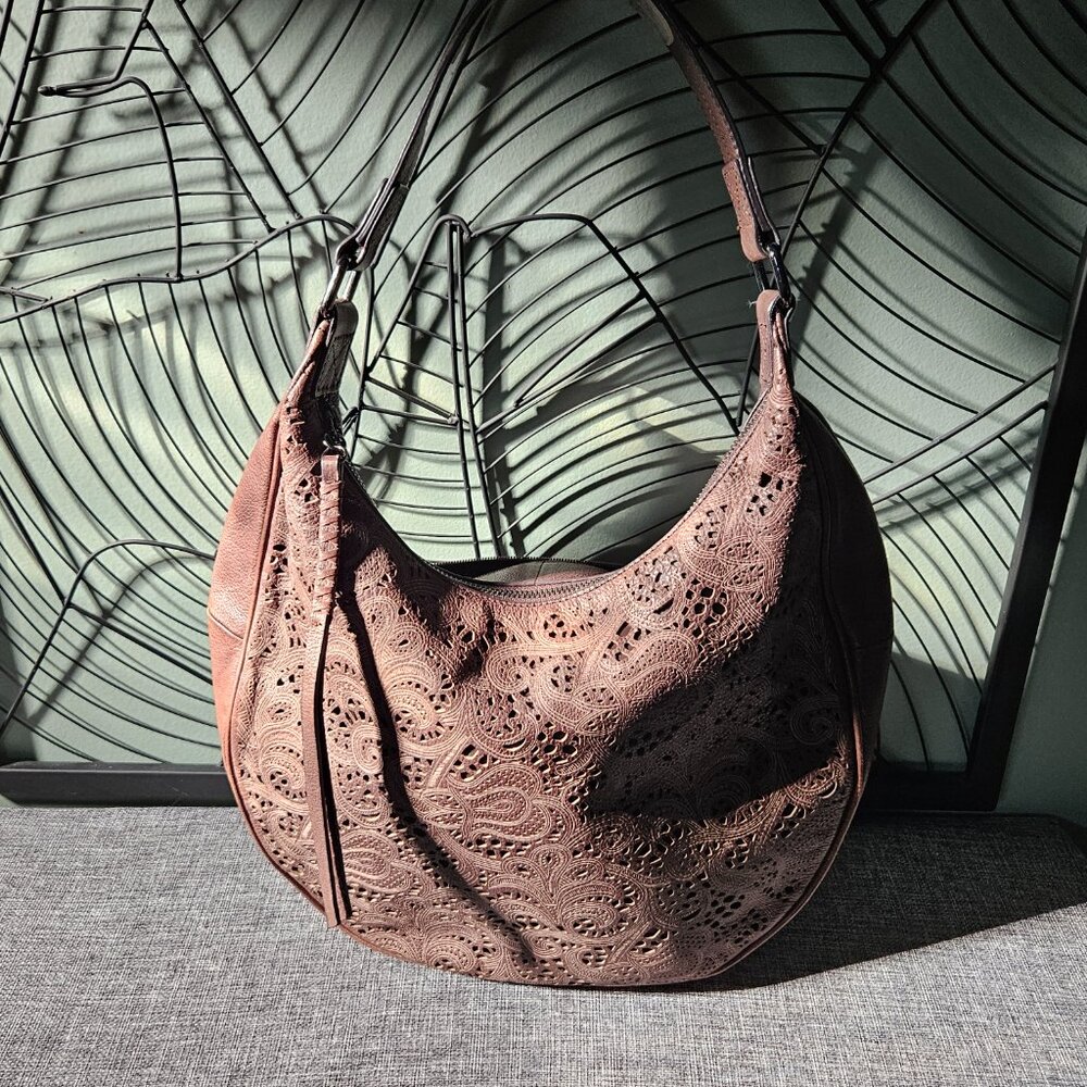 Danier | Brown Leather Lasr-Cut Patterns Hobo Shoulder Bag